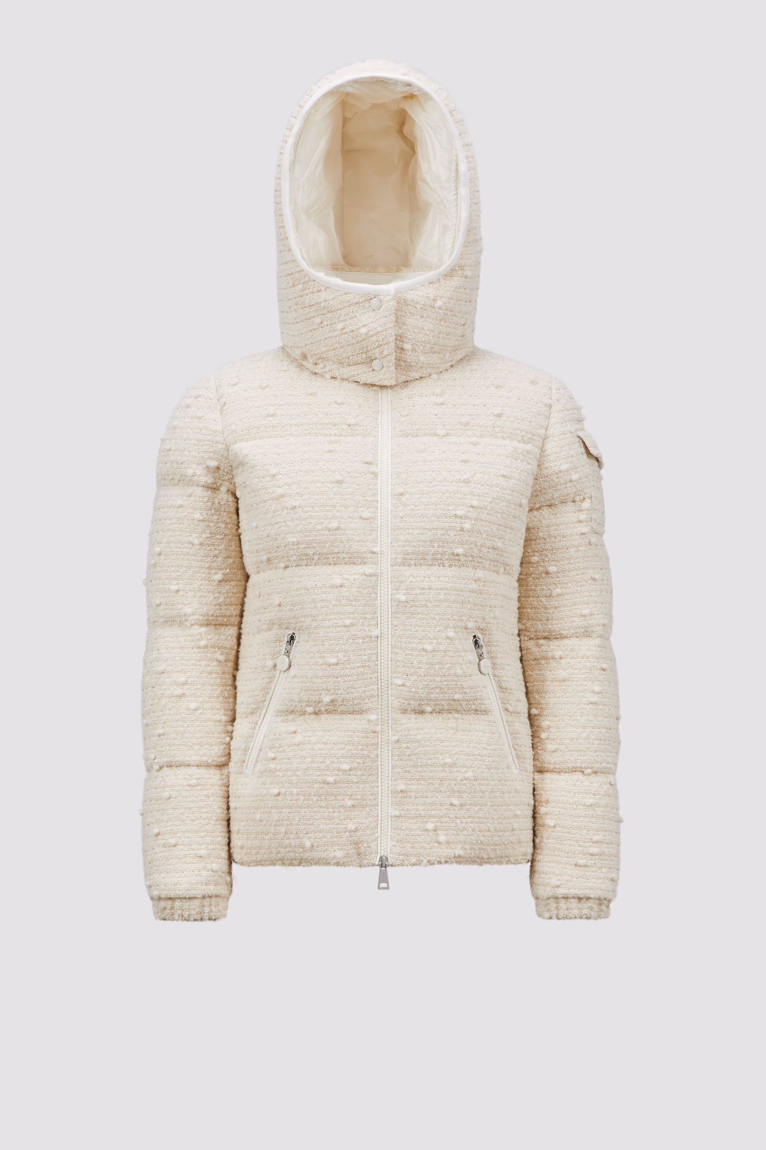 Fourmines Hooded Tweed Short Down Jacket Women White Ivory Moncler 2